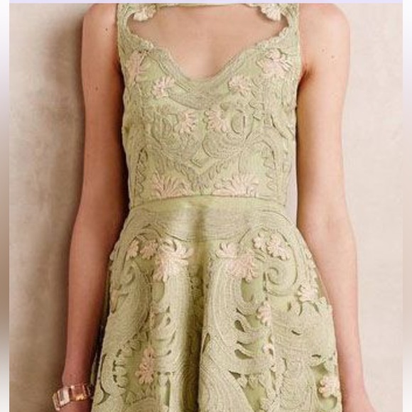 Anthropologie Pankaj Nidhi Dress Embroidery Floral Formal Wedding, green - Picture 4 of 14